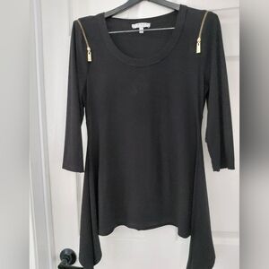 Chaus Black Top with Gold Zipper Details